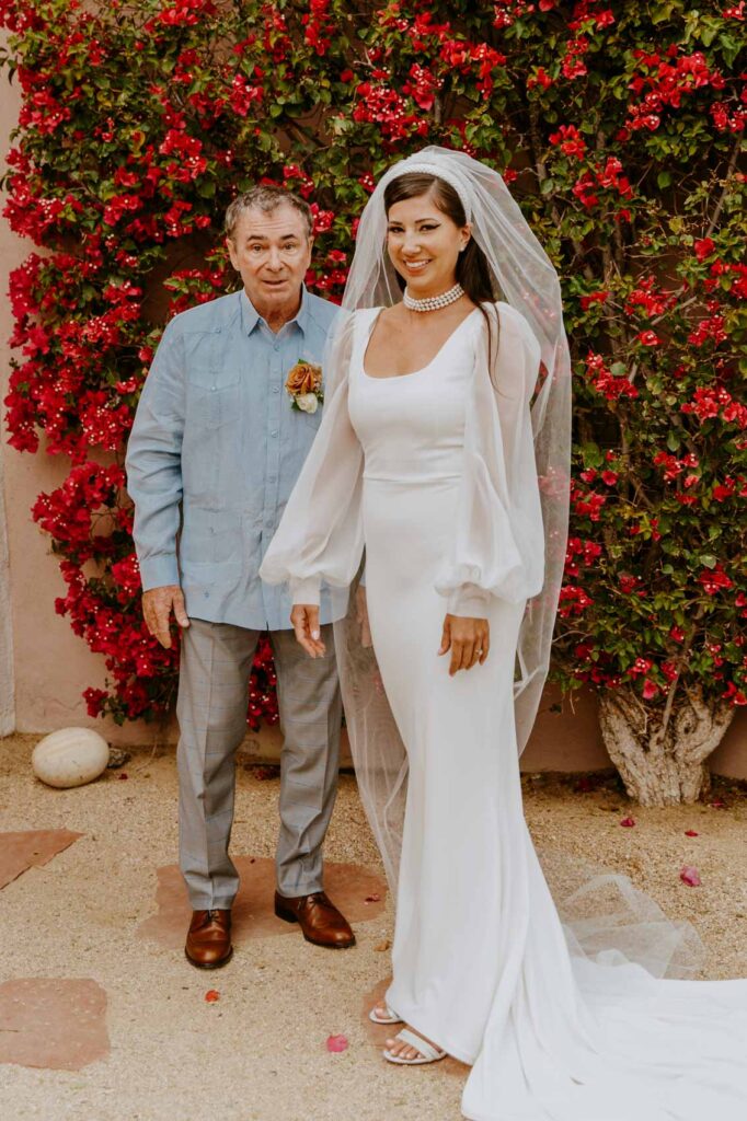 Bride and her father posing for photo before ceremony — Desert Wedding Photography by Mattie O'Neill
