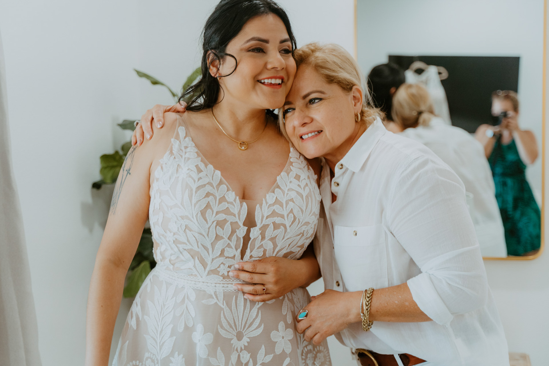 Bride and her mother hugging  — Joshua Tree Wedding Photographer 