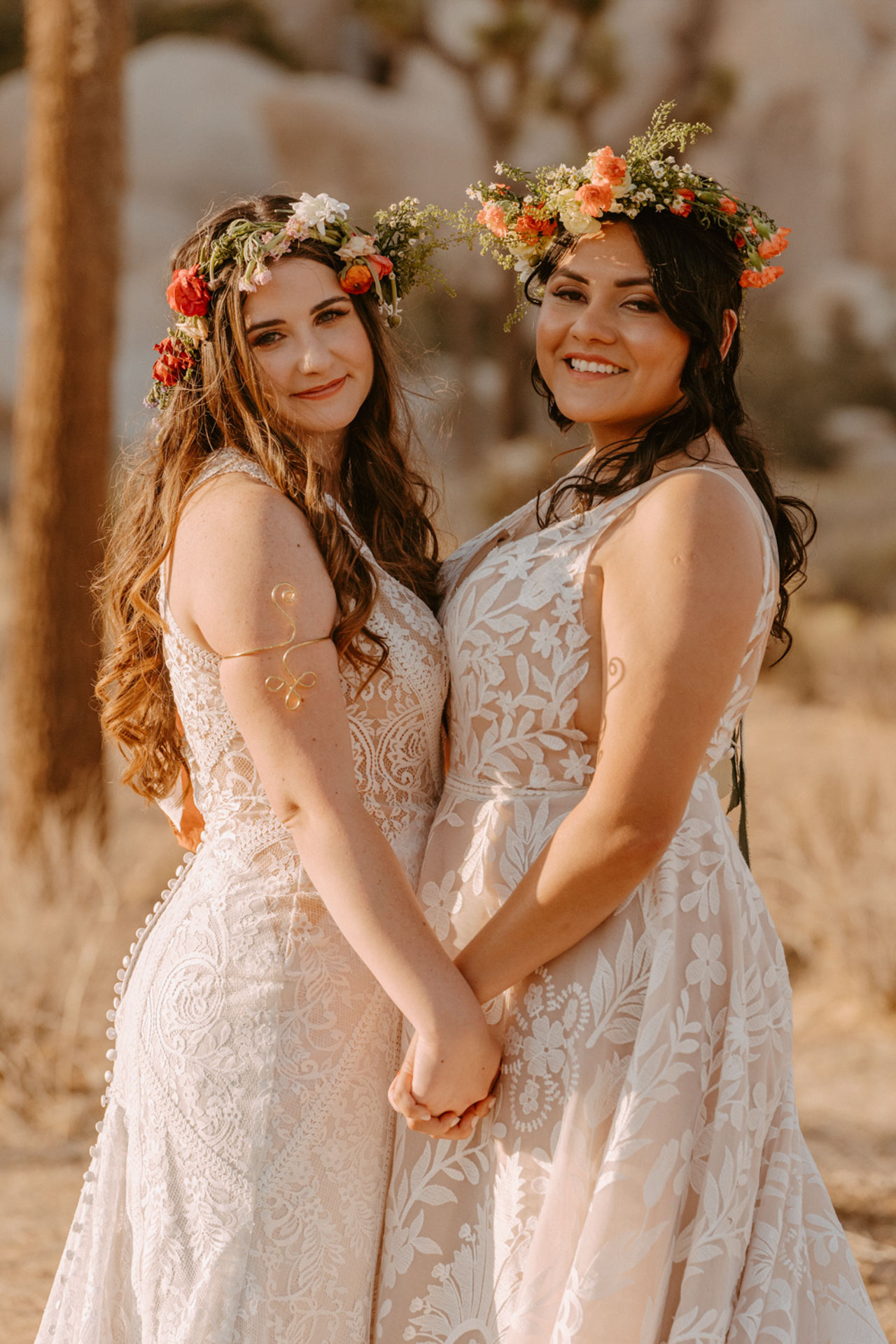 Kai and Ale smiling and holding hands — Joshua Tree Wedding Photographer