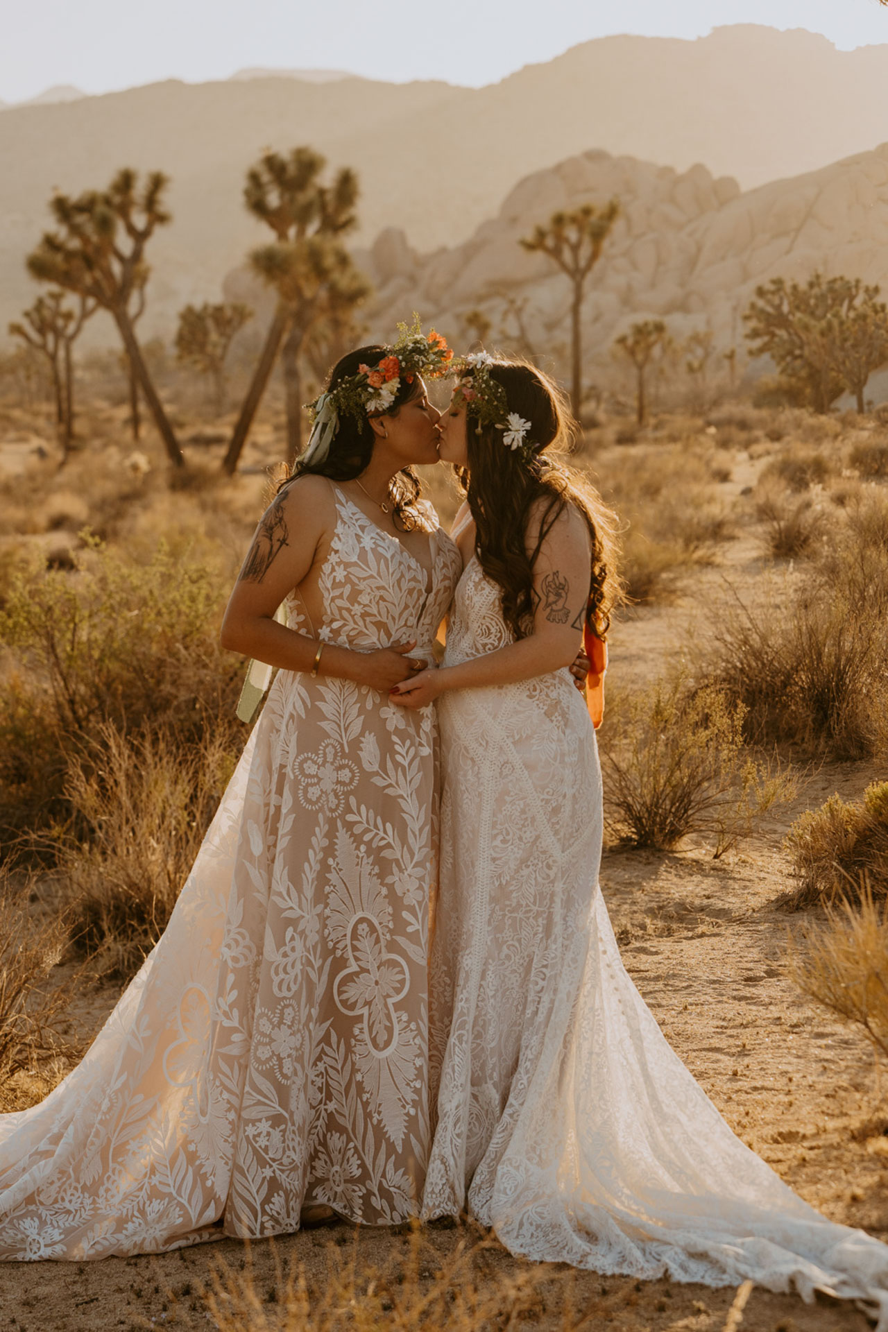 Kai and Ale sharing a kiss after their beautiful Joshua Tree wedding — Joshua Tree Wedding Photographer