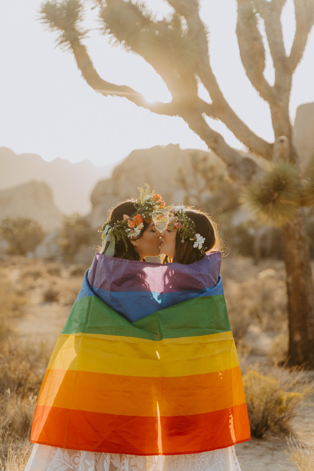Wedding Portrait with Pride Flag — Joshua Tree Wedding Photographer