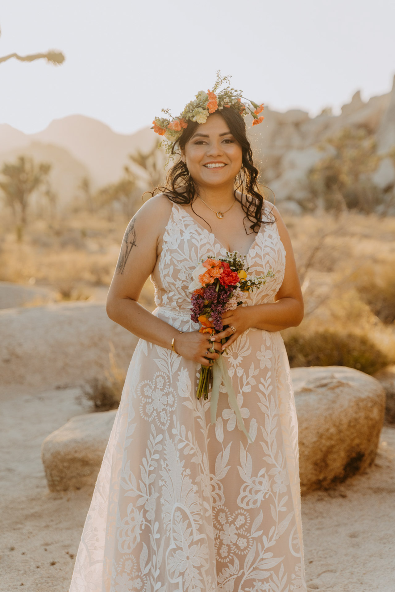 Portrait of the bride holding her bouquet — Joshua Tree Wedding Photographer 