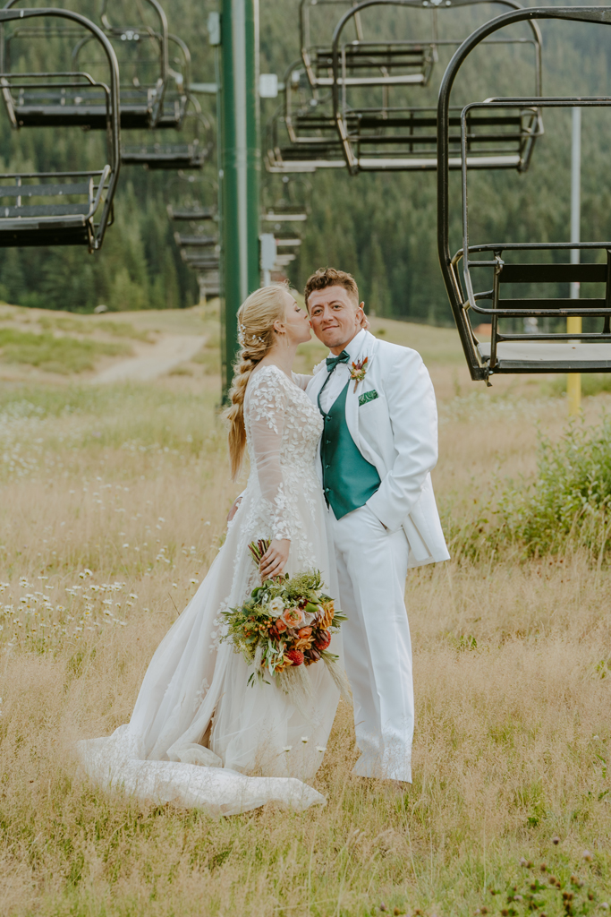 photograph of bride and groom at Mt Rainier in Washington state wedding